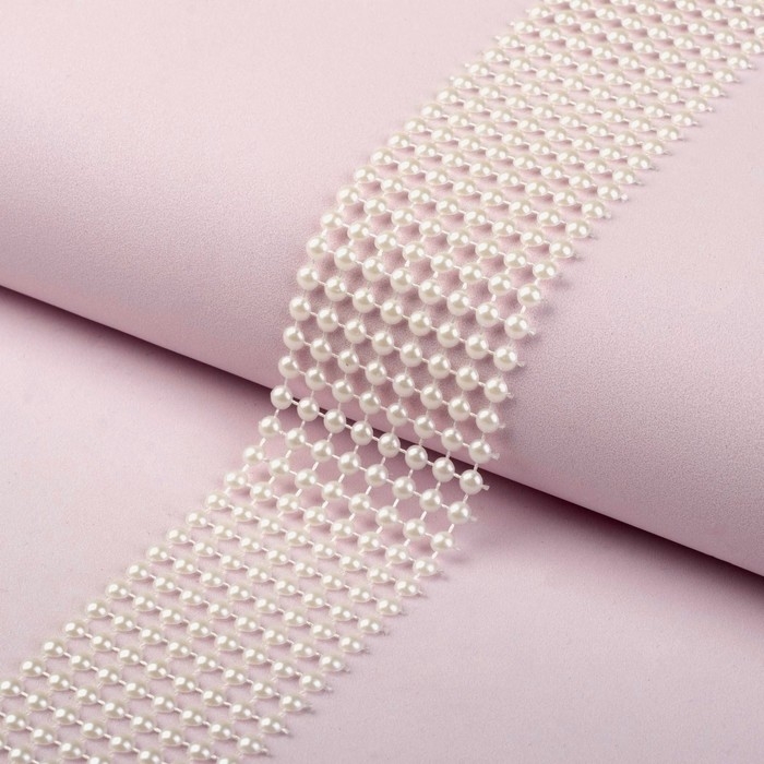 Лента с имитацией жемчуга, 4 см, 9 &plusmn; 1 м, цвет белый