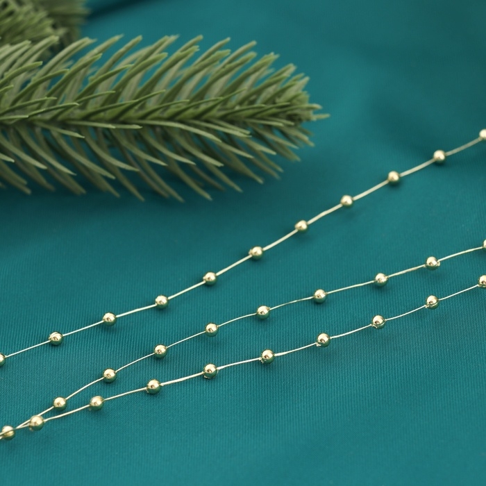 Бусы на ёлку 2 м d-2 мм "Бусины мини нити" золото