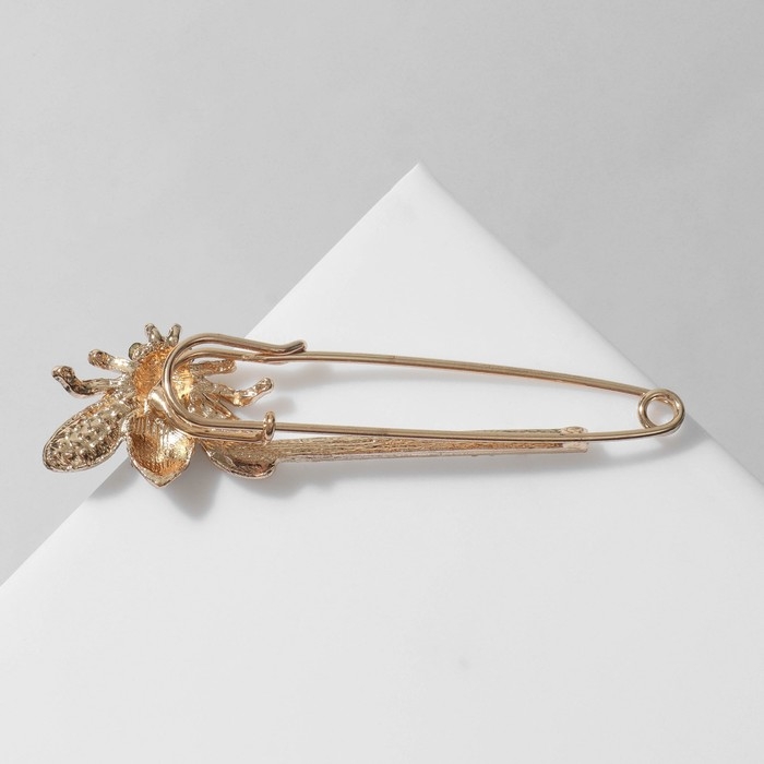 Булавка &laquo;Пчела&raquo; со стразами, 5,5 см, цвет чёрно-белый в золоте