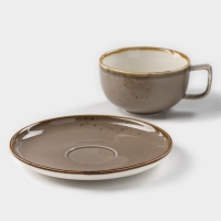 Чайная пара фарфоровая Magistro &laquo;Церера&raquo;, 2 предмета: чашка 250 мл, блюдце d=16,3 см, цвет коричневый