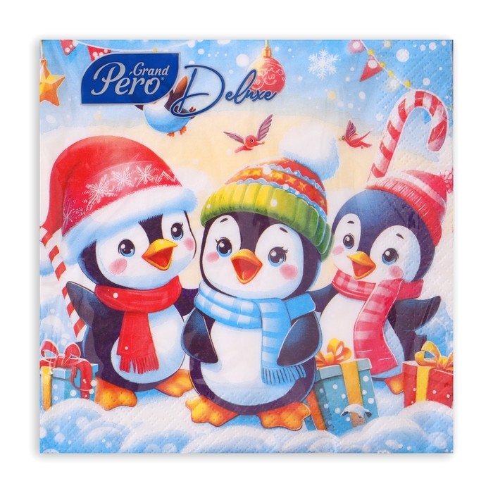 Новогодние салфетки бумажные GrandPero Deluxe «Пингвины», 3 слоя, 33х33 см, 20 шт Новогодние салфетки бумажные GrandPero Deluxe «Пингвины», 3 слоя, 33х33 см, 20 шт