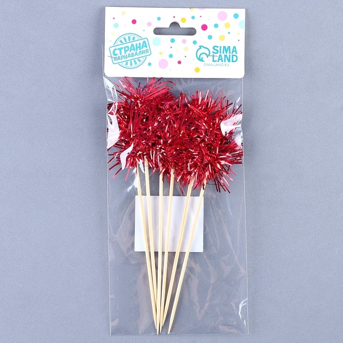 Шпажка для канапе &laquo;Пушистик&raquo;, в наборе 6 штук, цвет красный