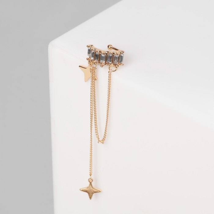 Серьга &laquo;Кафф&raquo; две звезды, цвет белый в золоте