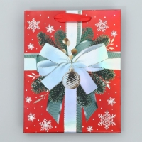 Пакет подарочный новогодний ламинированный &laquo;Новогодний бант&raquo;, MS 18 х 23 х 10 см, Новый год