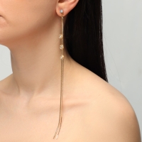 Серьги висячие со стразами &laquo;Голливуд&raquo; цветы на нитях, цвет белый в золоте, 19,5 см