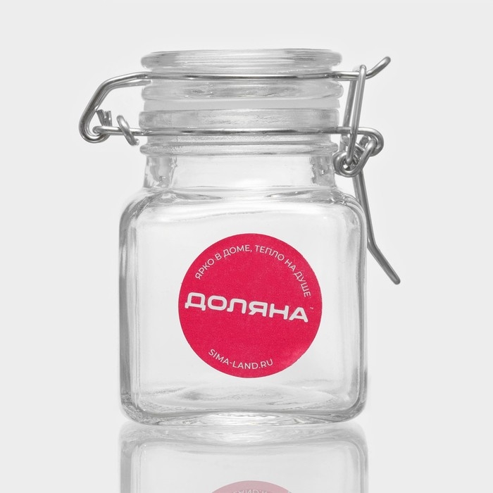 Банка стеклянная для хранения сыпучих продуктов Доляна &laquo;Квадрат&raquo;, 110 мл, 5,5&times;8 см, с бугельным замком