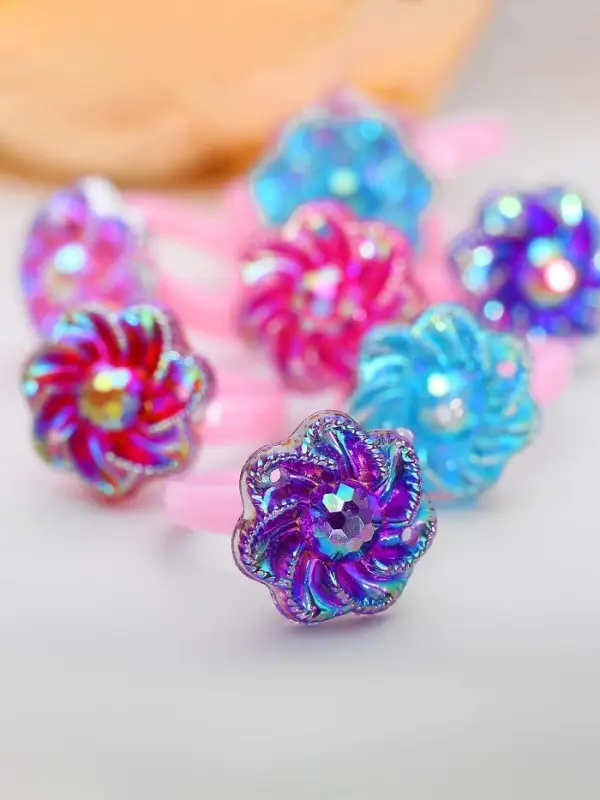 Кольцо Выбражулька &laquo;Цветочки&raquo;, блеск, безразмерное, фасовка 100 шт., МИКС