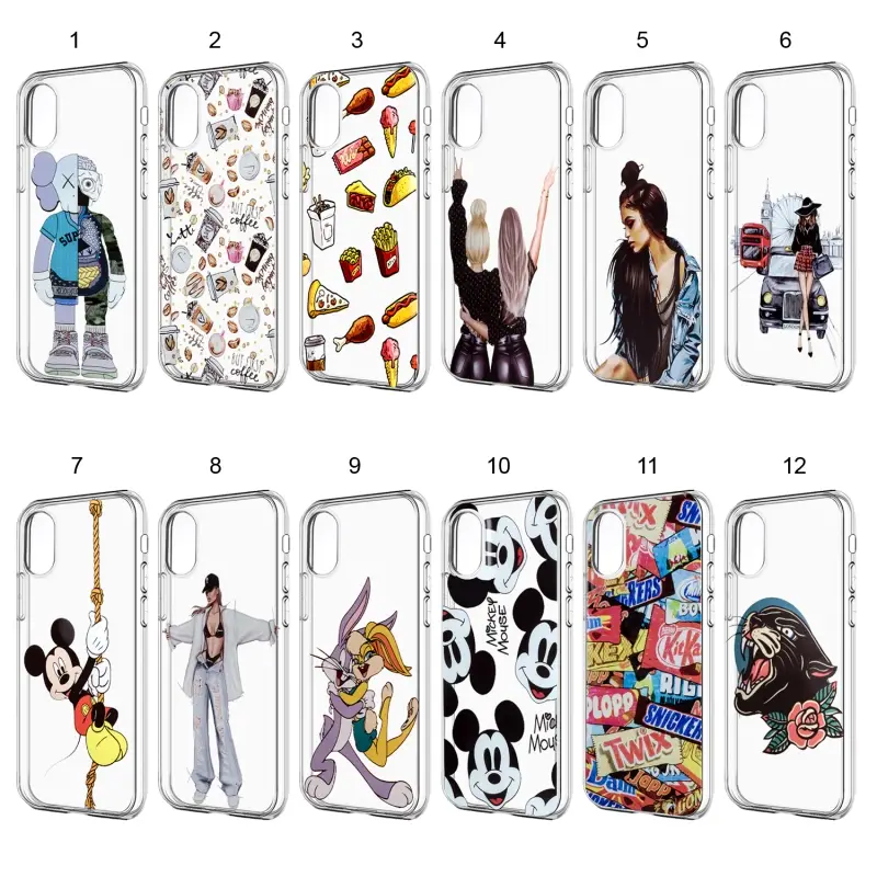 Чехол iPh X прозрачный TPU 1.2 мм с принтами в ассортименте