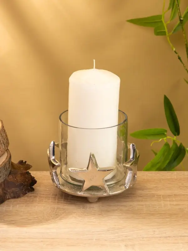 Подсвечник со стеклом"Созвездие" алюминий 11х11х12 см