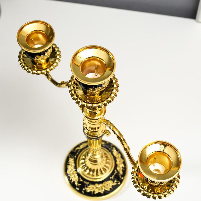 Подсвечник металл на 3 свечи Подсвечник металл на 3 свечи "Розарий" золото, чёрная эмаль 35,5х32х12 см