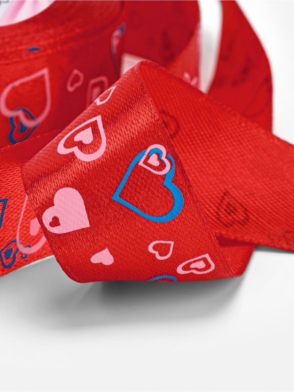 Лента атласная &laquo;Сердца&raquo;, 25 мм, 23&plusmn;1 м, красная №026