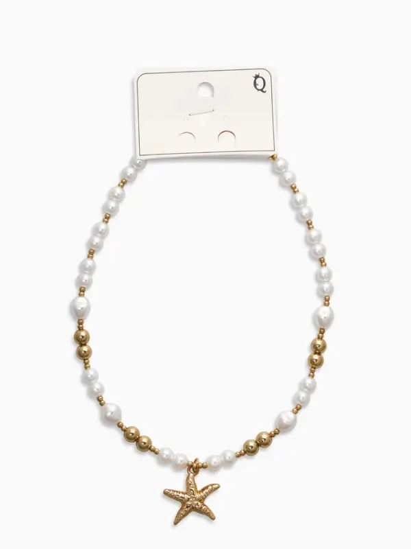 Кулон на жемчужных бусах "Морская звезда", цвет белый в золоте