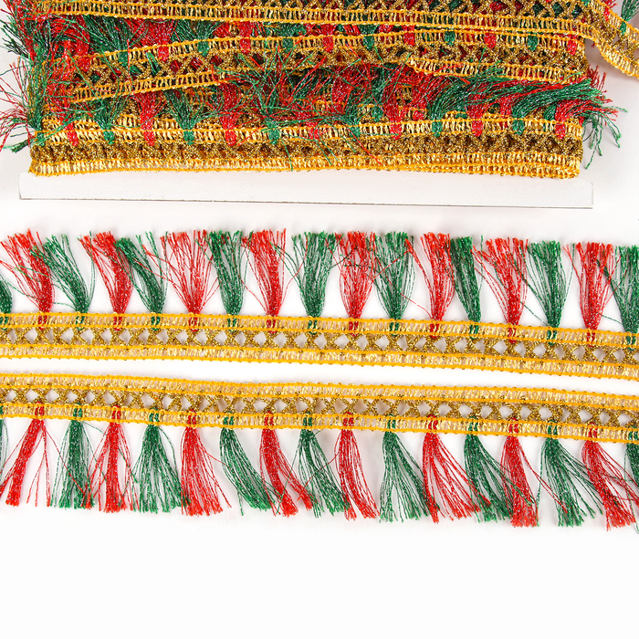 Тесьма красно-зелёная &laquo;Кисточки&raquo;, ширина 4 см, в упаковке 25 м