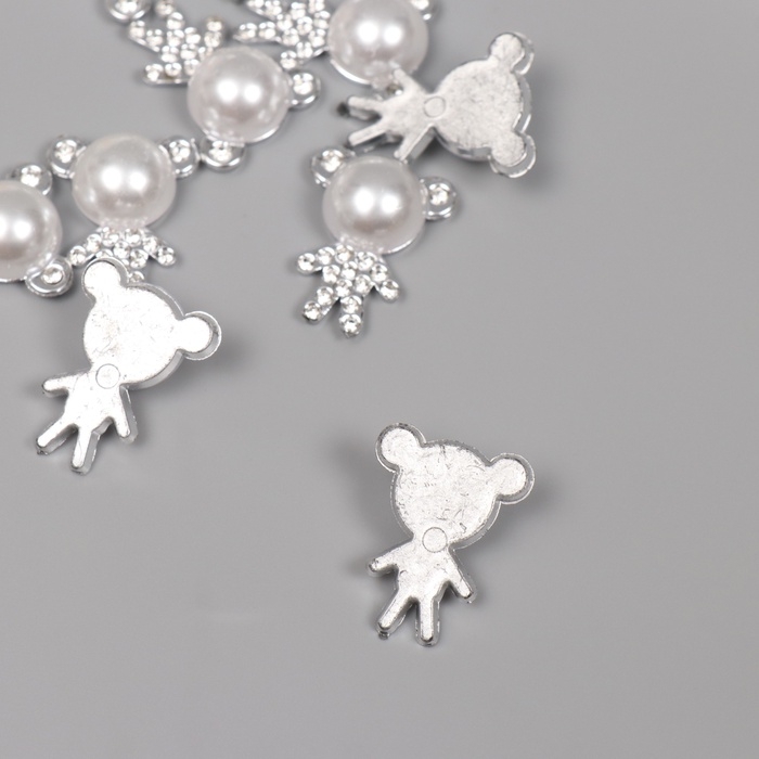Декор для творчества пластик "Мишка со стразами" серебро набор 10 шт 2,5х2х1 см