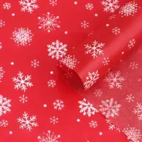 Бумага упаковочная тишью "Снежинки на красном", красная, 50 х 66 см