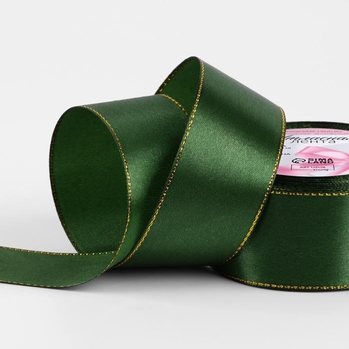 Лента атласная «Золотые нити», 40 мм × 23 ± 1 м, цвет зелёный №49 Лента атласная «Золотые нити», 40 мм × 23 ± 1 м, цвет зелёный №49