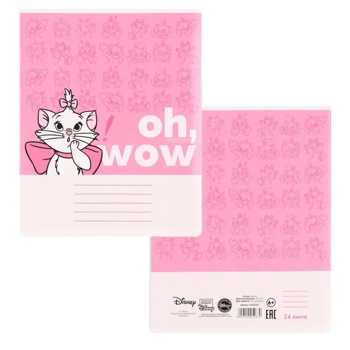 Тетрадь в линейку 24 листа, 5 видов МИКС, обложка мелованный картон, &laquo;Коты аристократы&raquo;