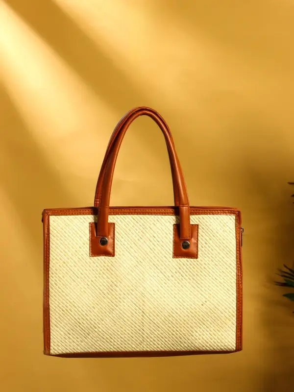 Сумка плетёная на молнии из пандана 35х12х40 см, бежево-коричневый