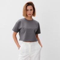 Футболка укороченная женская MINAKU OVERSIZE FIT: цвет графит, р-р 48 Футболка укороченная женская MINAKU OVERSIZE FIT: цвет графит, р-р 48