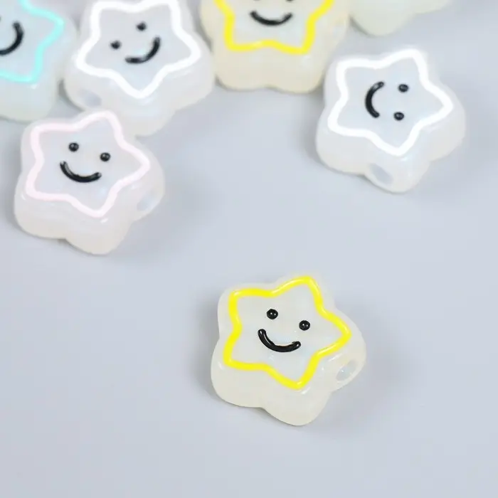 Бусина пластик "Весёлая звёздочка с контуром" фосфорная МИКС 1,9х1,9х0,8 см