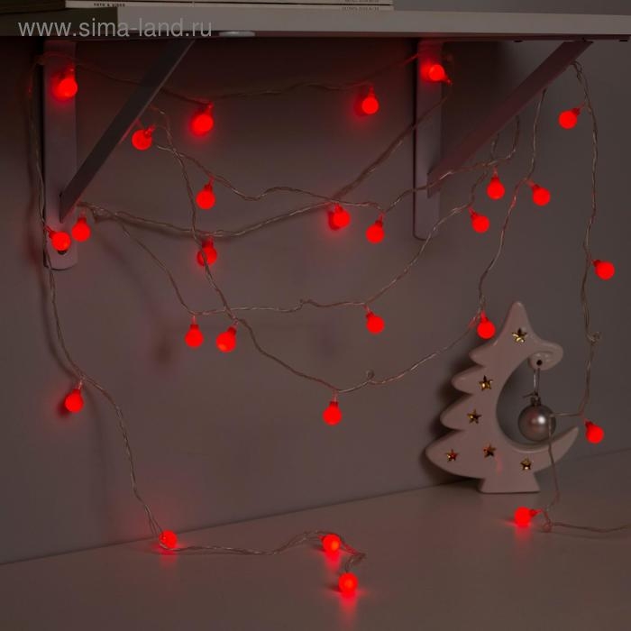 Гирлянда &laquo;Нить&raquo; 5 м с насадками &laquo;Шарики красные&raquo;, IP20, прозрачная нить, 30 LED, свечение красное, 8 режимов, 220 В