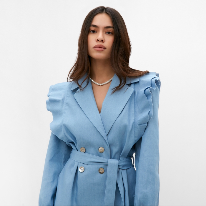 Жакет женский джинсовый с воланами MIST, размер 44, голубой Жакет женский джинсовый с воланами MIST, размер 44, голубой