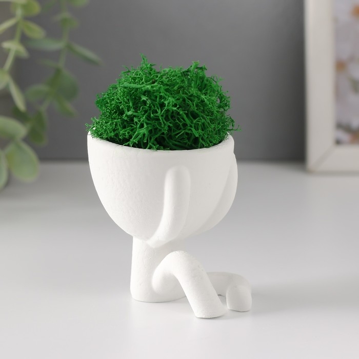 Стабилизированный мох в кашпо из бетона &laquo;Мистер Грин Мидзару&raquo;, мини, 5.5&times;6.5&times;6.5 см, белый