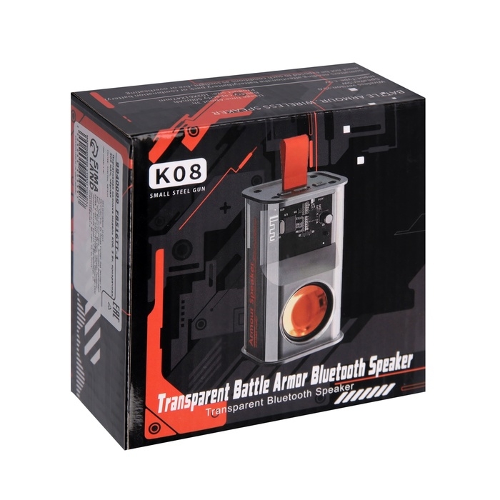 Портативная колонка K08, 5 Вт, прозрачная, подвес, 500 мАч, подсветка, чёрная Портативная колонка K08, 5 Вт, прозрачная, подвес, 500 мАч, подсветка, чёрная
