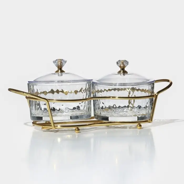 Набор стеклянных конфетниц &laquo;Богема&raquo;, на подставке 24&times;9,5&times;8,5 см, 2 шт, цвет металла золотой