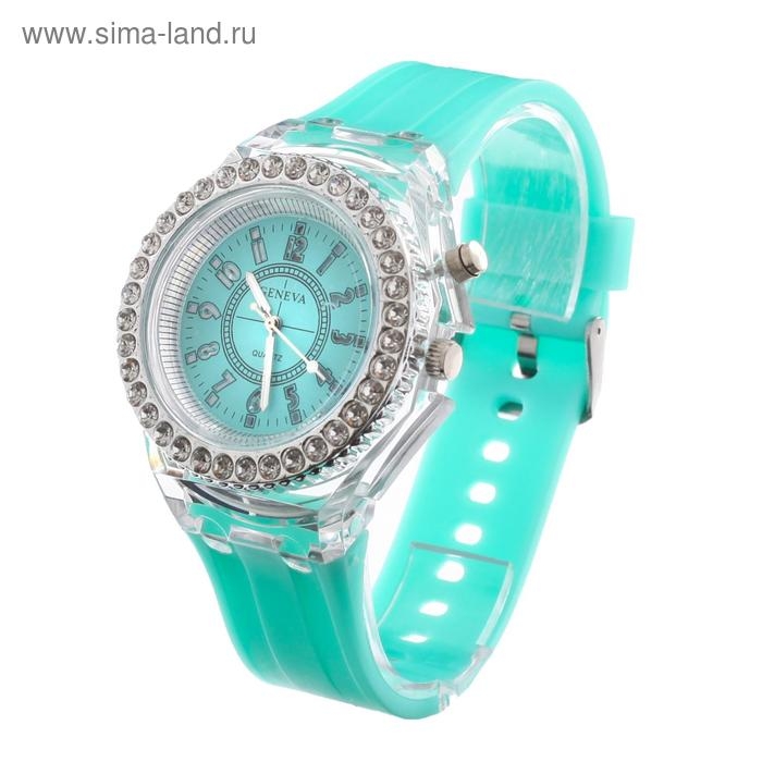 Часы наручные кварцевые женские "Этни", d-4 см, с подсветкой, бирюзовые