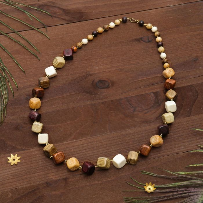 Бусы ручная работа, деревянные &laquo;Кубик метал&raquo;, цветные, 55см