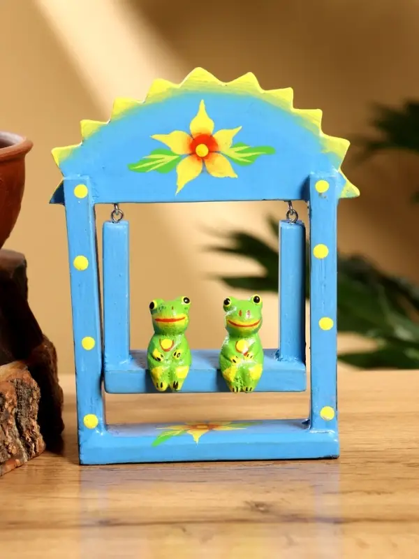 Сувенир &laquo;Лягушата на качелях&raquo;, 10&times;3.5&times;15 см, дерево, голубой