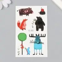Переводные тату на тело цветные &laquo;Смешные звери&raquo;, 7.5&times;12 см