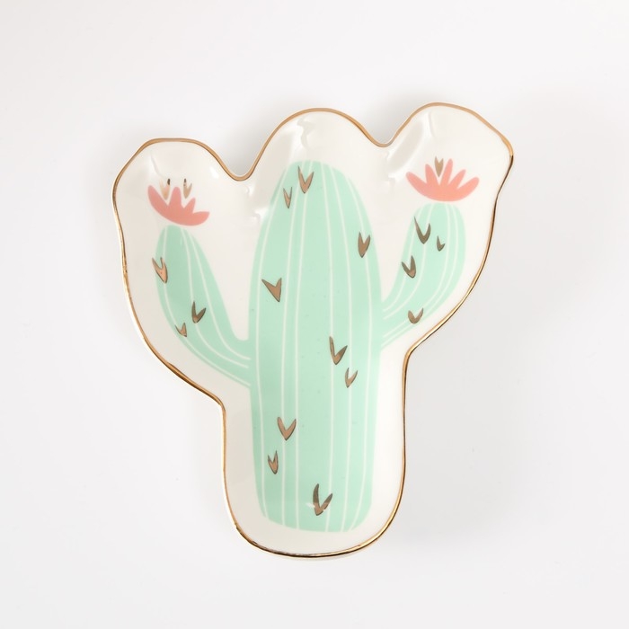 Сувенир керамика подставка под кольца Сувенир керамика подставка под кольца "Кактус с цветами" 1,6х11х12 см