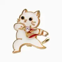 Брошь "Кот" герой, бело-розовая в золоте