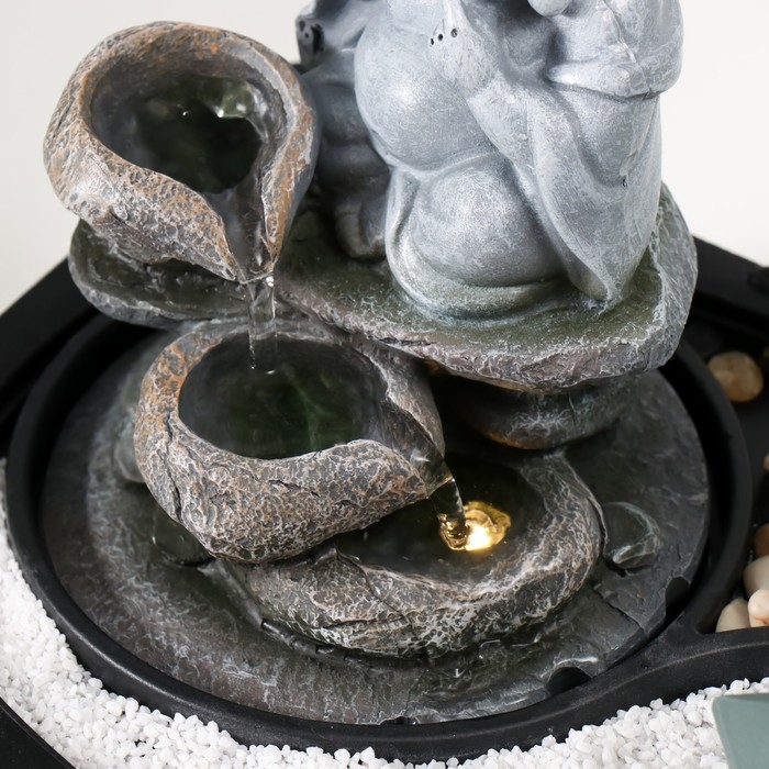 Фонтан настольный от сети, подсветка Фонтан настольный от сети, подсветка "Хотей на камнях" 29х21х22 см