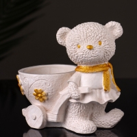 Кашпо "Медведица с тележкой" 10х10х6 см, слоновая кость