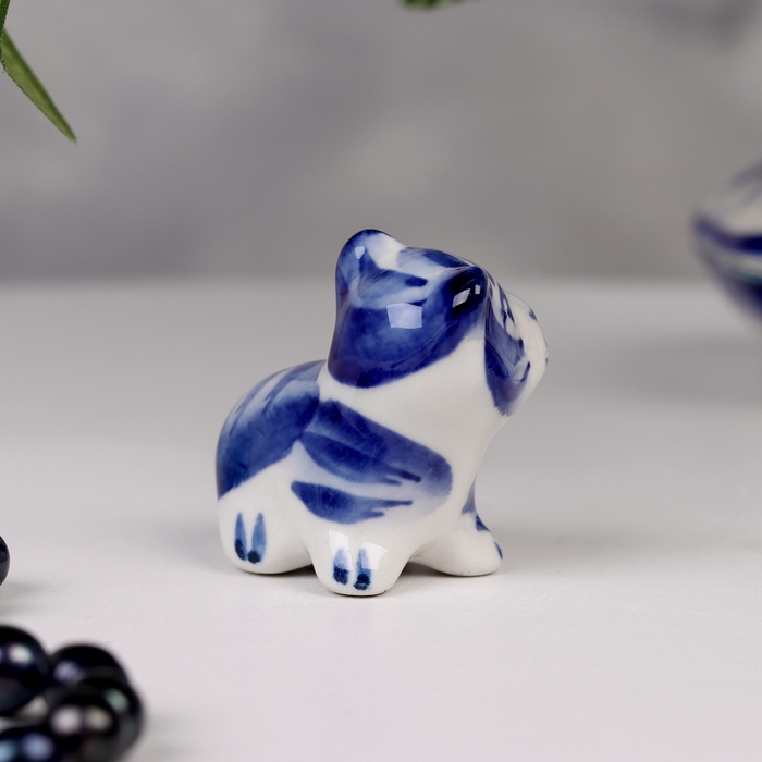 Сувенир гжель &laquo;Тигр&raquo;, бело-синий,керамика, малый,