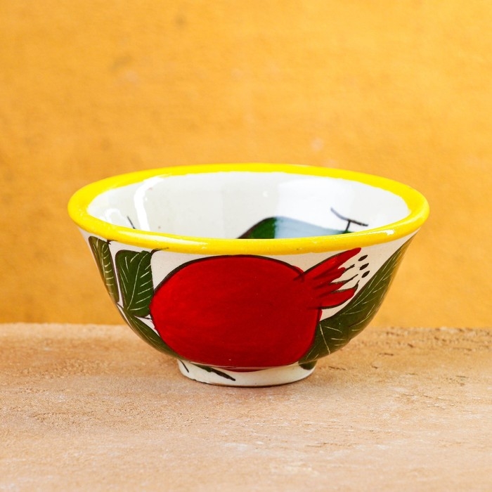 Пиала чайная Риштанская керамика "Гранат" большая, жёлтая, 11 см