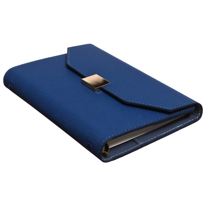 Органайзер на кольцах А6+, 80 листов, кожзам, c клапаном, линия, с ручкой, в подарочной коробке, синий