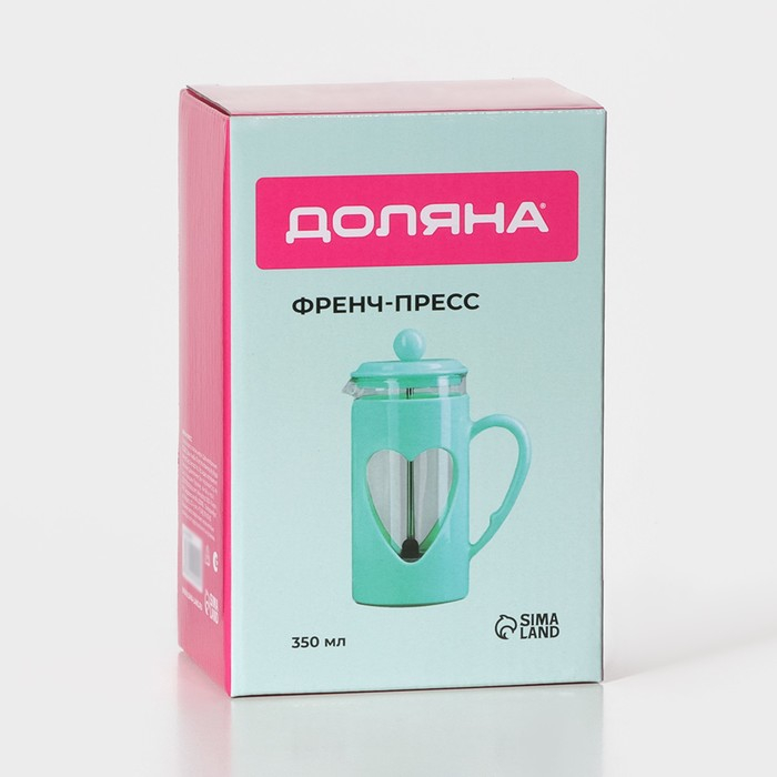 Чайник заварочный френч - пресс Доляна &laquo;Комплимент&raquo;, 350 мл, стекло, цвет бирюзовый