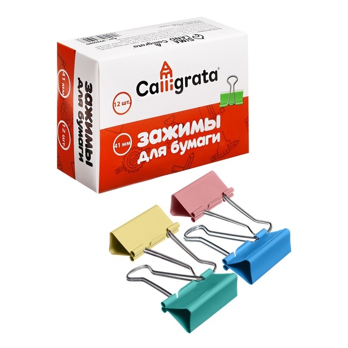 Набор зажимов для бумаг пастель 41мм, 12 штук, 4 цвета, в картонной коробке Набор зажимов для бумаг пастель 41мм, 12 штук, 4 цвета, в картонной коробке