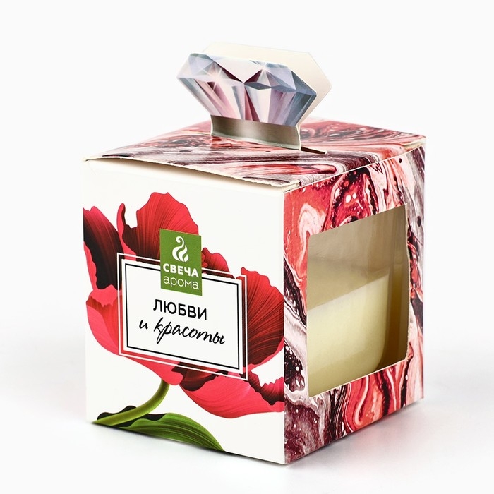 Свеча ароматическая &laquo;Любви и красоты&raquo;, аромат цветочный, 5,3 х 5,3 х 5,5 см.