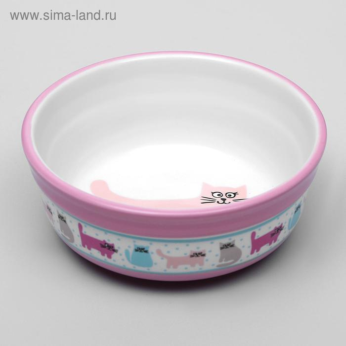 Миска керамическая "Кошачья жизнь" 270 мл  12,7 х 5 см, розовая