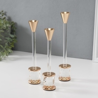 Подсвечник металл "Геометрия" d=2,2 см, набор 3 шт h=23,5 см, 21,5 см, 19,5 см