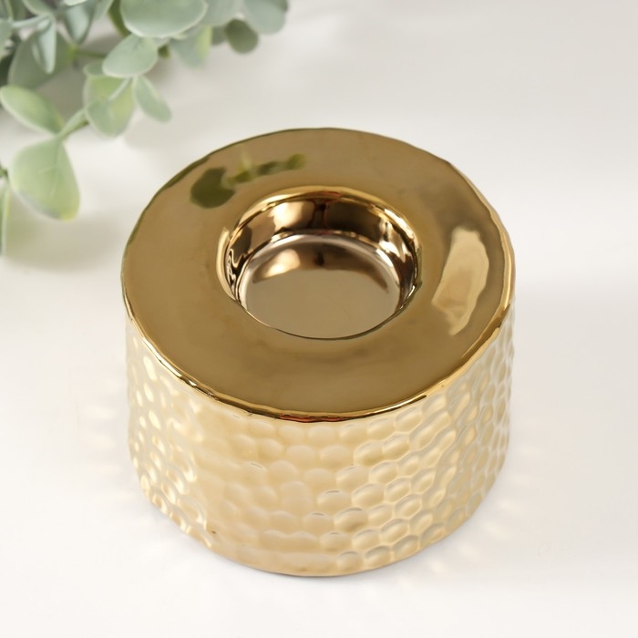 Подсвечник керамика на 1 свечу "Капли дождя на песке" d=4 см золото 9х9х6 см