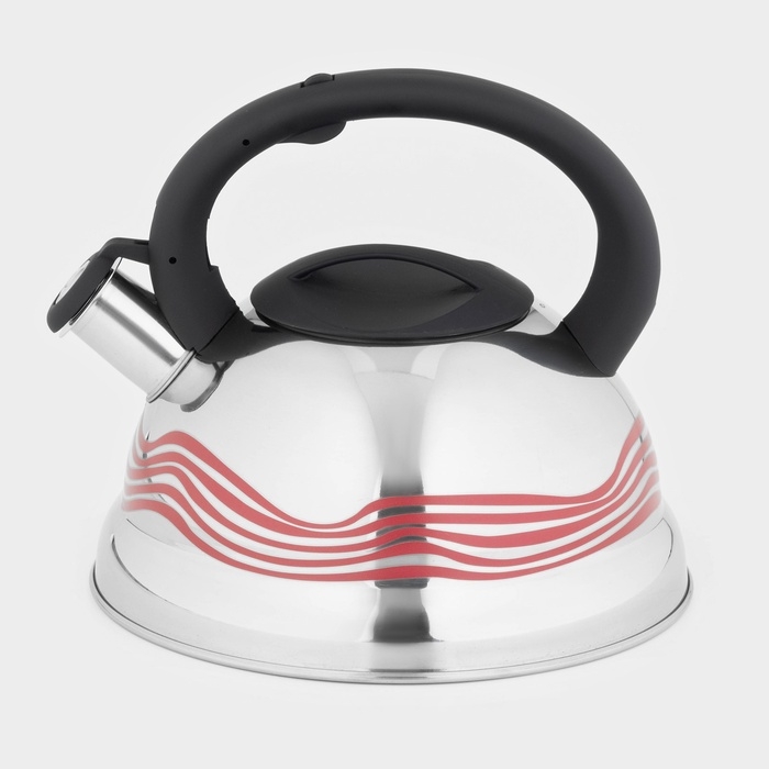 Чайник со свистком из нержавеющей стали Доляна &laquo;Волна&raquo;, 2,8 л, с индикатором нагрева, фиксированная ручка