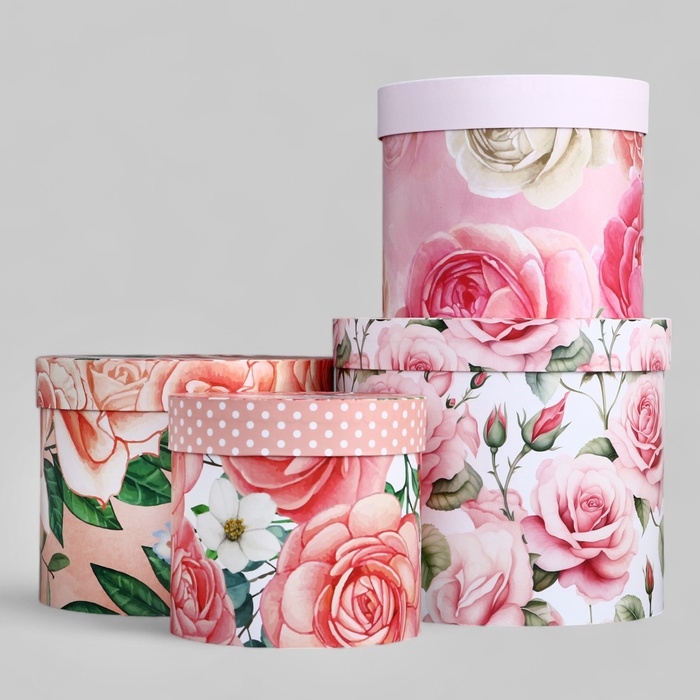 Набор шляпных коробок для цветов 4 в 1, упаковка подарочная, &laquo;Нежность&raquo;, 20 х 17,5 - 16 х 14 см