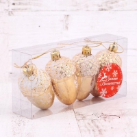 Украшение ёлочное "Жёлудь со снежинками" (набор 4 шт) 6х4 см, золото