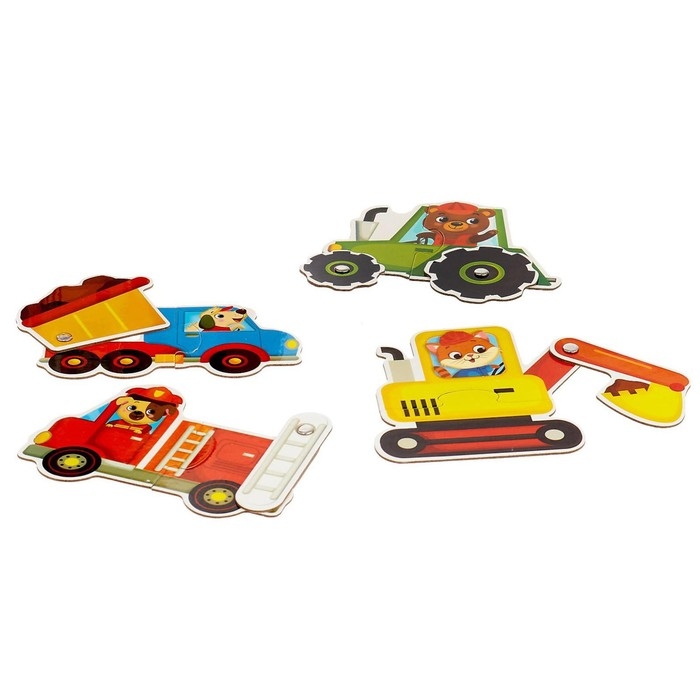 Пазлы подвижные &laquo;Машинки&raquo;, 4 пазла, 8 деталей